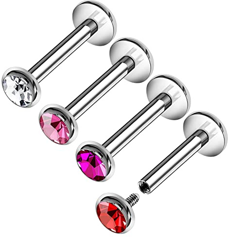 KJM FASHION 4 Stk Metall Innengewinde Labret 1,2 mm 16 g 9mm 3mm Kristallkugel Madonna Vertical Labret Ohrringe Piercing Schmuck 8475