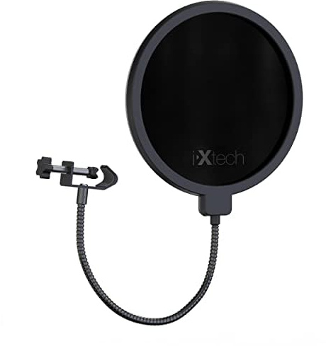 IXTECH Pop Filter for Mic Pop Filter for Blue Yeti Microphone Pop Filter Mic Pop Filter Dual Layered Sound Shield Guard Windscreen with a Flexible 360 Degree Gooseneck Clip Stabilizing.