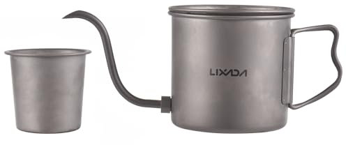Kavolet Schwanenhals Kaffeekanne 400ml Pour Over Kaffeebereiter Ti Übergießkessel Ti Wasserkocher Schwanenhals Kaffeekessel Teekessel Ti Klappgriff Wasserkanne mit Deckel und 1 Bierbecher