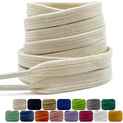 Dafannis 2 Paar Schnürsenkel aus Baumwolle, 9 mm Flache breite Reißfeste Schuhbänder für Sneakers, Sportschuhe, Turnschuhe, Premium Ersatz Schuhbänder
