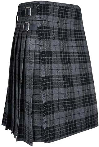 Men's Scottish Traditional 5 Yard Tartan Kilt, Highland Wedding Wool Kilts (Grey Watch, 52)