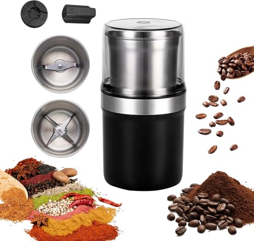 200 W elektrisk kvarn för kaffe och kryddor med 2 behållare i rostfritt stål för våt och torr malning, ört- och nötkvarn