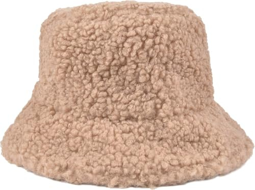 PPGGOPP Bob en Fourrure Chaude d'hiver,Bob Chapeau de Pêcheur Femme Hiver,Chapeau de Seau en Fausse,Bonnet de Seau en Fourrure Chaude d'hiver,pour Femmes Filles,Vacances,Randonnée,Camping (Brun)