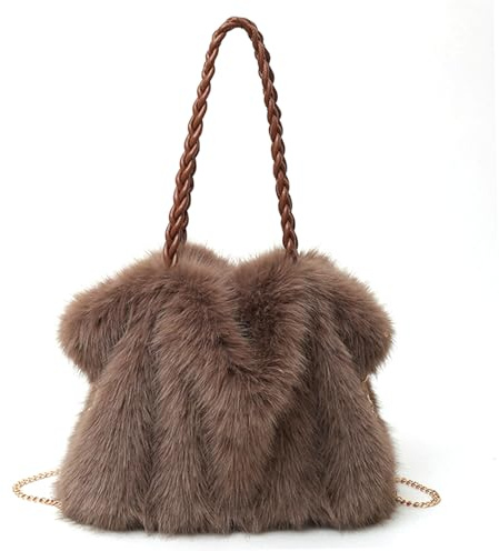 Obelunrp Borsa pelosa Borsa soffice invernale per donna tote fuzzy Borse a tracolla in pelliccia sintetica, Marrone, Utilizzo in cucina