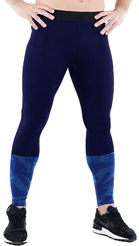 Muscle Alive män bodybuilding byxor kompression leggings tights sport gym fitnessbyxor, 9003 Marinblå Med Camo, L