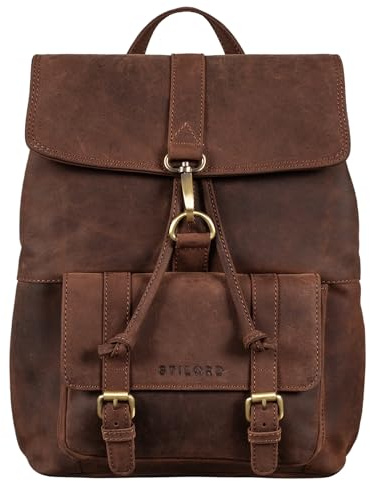 STILORD Kacey Dagpack Dam Läder Vintage Läderryggsäck för 13.3 tum Laptops DIN A4 Liten Unirygga Stadryggsäck Elegant Damryggsäck Äkta läder Farbe:Veleta-brun