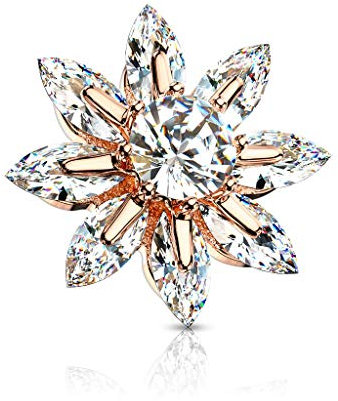 Paula & Fritz® Aufsatz-Dermal Anchor Blume Zirkonia Rose-klar 316L Chirurgenstahl 1,6-mm Gewinde Haut-Anker Skin Diver Implantat Kugel Blüte