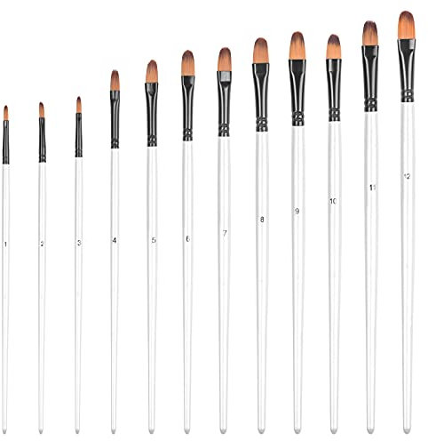 smatime 12 Stück Nylon Pinsel Set, Künstlerpinsel Acryl Aquarell Pinsel Filbert Malerpinsel für Acryl, Ölmalerei, Aquarell, Gouache Malerei, Weiß