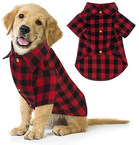 Costume de Buffle à Carreaux pour Chien – Vêtements décontractés Doux pour Chiens et Chiots de Petite, Moyenne et Grande Taille – Rouge, Halloween, Thanksgiving, Noël (Taille M)