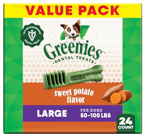Greenies Dog Treats, Veterinarian-Recommended Natural Dental Dog Treats, Large Size, Sweet Potato Flavor, 36 oz. Pack, 24 Count