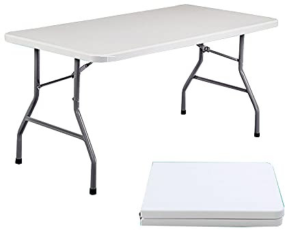 Klapptisch, Haushalts-Esstisch/Konferenztisch/Computertisch, tragbarer rechteckiger Campingtisch für den Außenbereich, weiß (White 152cm)