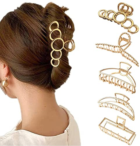 Lot de 5 Grandes Pinces à Cheveux, Antidérapant Pince à Cheveux, Pince Cheveux pour Femmes et Filles pour Cheveux épais (Métal C)
