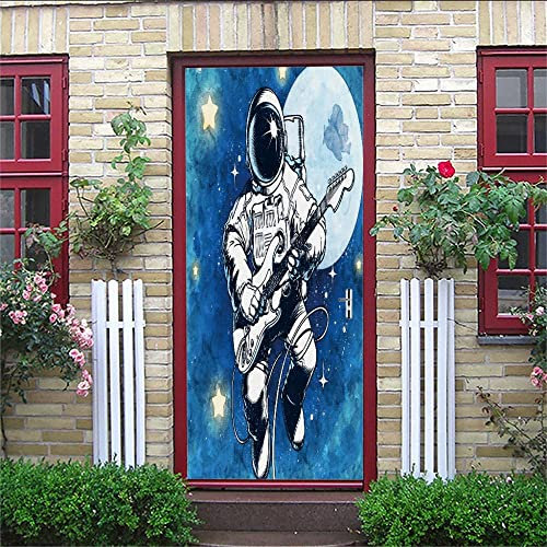 3D Türtapete Selbstklebend Weltraumastronaut 90 X 210 Cm Diy Wandbild Pvc Wasserdicht Pvc Türtattoos Türposter Türaufkleber Fototapete Türfolie Für Tür,Wohnzimmer,Schlafzimmer,Küche Toilette