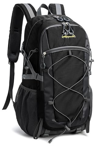 Wanderrucksack Herren Damen 40L, Leicht Faltbarer Wasserdichter Reiserucksack Trekkingrucksack, Kletterrucksack, Outdoor Groß Hiking Daypack Backpack für Wandern, Reisen, Camping (Schwarz)