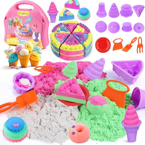 Haphiz Magical Play Sand for Girls 3 4 5 6 7 8 Years Sands Art Kits Ice cream Cakes Building Molds Self-Sticking Sandbox Sensory Sand Toys Birthday