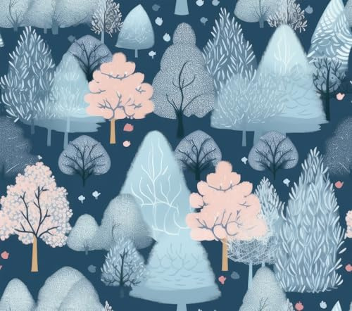 ReWallpaper Tapete Selbstklebend Kinderzimmer Wald 44.5CM×7M Möbelfolie Blau Muster für Kommode Schränke Tapete Badezimmer Wasserfest Motiv Schnee Dekorfolie Wandtapete Schlafzimmer Vintage