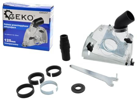 BSD Capot d'aspiration transparent pour meuleuse d'angle 125 mm avec réglage de profondeur et adaptateurs pour une extraction efficace des poussières.
