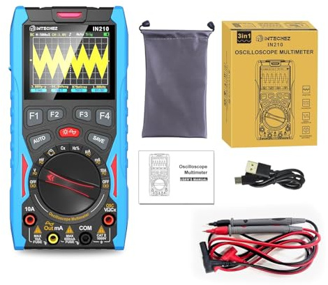 IN210 Multimètre Oscilloscope Numérique – 12MHz, 50Msps,6000 Comptes, True RMS, Générateur de Signaux, Écran 2,4, pour Réparation Électronique, Laboratoire, Bricolage et Formation