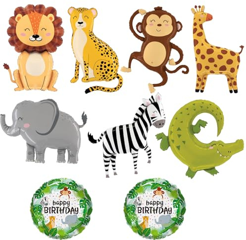 Catelves 9 stycken folieballong djungeldekoration födelsedag, ballonger djur, safari-ballonger skogsdjur barnballonger, grattis på födelsedagen-ballonger lejon apa heliumballonger pojke flicka
