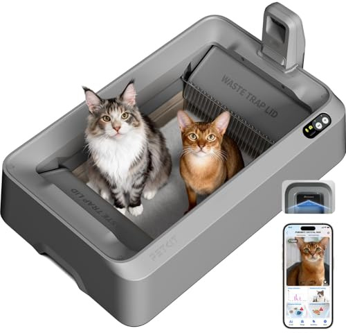 PETKIT PUROBOT CRYSTAL DUO Automatisk Kattlåda, AI-kamera, Självrengörande Kattlåda, Dubbelriktad Rengöring, Utbytbar Bricka, Hälsospårning, Lukteliminering, Grå