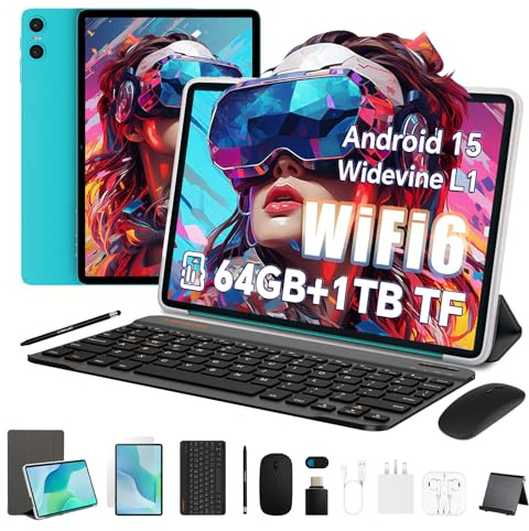 TECLAST P33Case 10 Inch Tablet Android, 64GB+1TB Expand, Full Accessory Set | 6000mAh Battery, 1.8GHz Octa-Core, 5GHz WiFi, Widevine L1, BT5.4, 3.5mm Jack, Keyboard, Case, Stylus Pen, Mouse