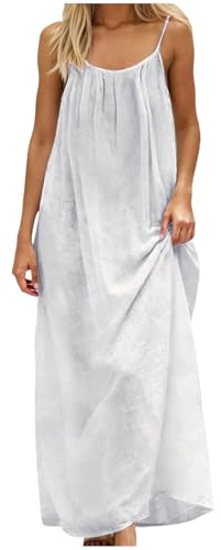 NMSLCNM Robe Dos Nu sans Manches pour Femme Robe Longue à Fines Bretelles Spaghetti Robes d'été Longue Légère Fluide pour Les Vacances à la Plage Robes Femme Décontracté Ample