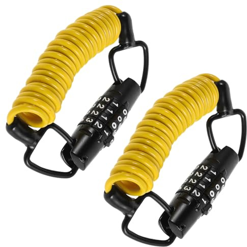 BELLIFFY Bike Cable Lock with Resettable Combination Anti-Theft Security for Bicycle and Motorcycle, Yellow Steel Wire Rope with 2pcs, Lightweight Helmet and Luggage Lock for Strollers