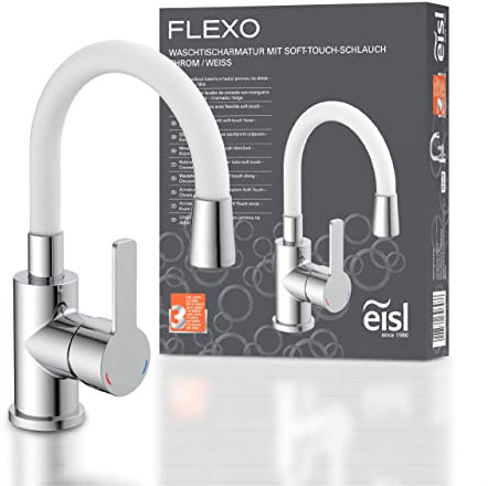 EISL Waschtischarmatur FLEXO, flexibler Auslauf weiß, Wasserhahn Bad, flexibel einstellbare Badarmatur, NI075FLCRW