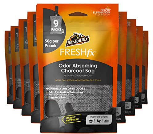 Armor All Fresh FX Charcoal Bag Deodorizer (9 Count) - Charcoal Deodorizer Bags for Cars, Natural Bamboo Car Air Freshener