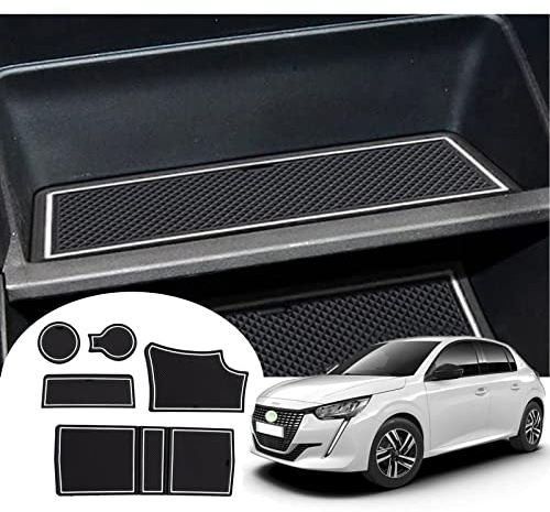 GAFAT Compatibile con Peugeot 208 e-208/2008 e-2008 GT Line 2026 2025-2020 Tappetini Antiscivolo, Tappetino Gomma per Portaoggetti Bracciolo, Portabicchieri, Cuciture Porta, 208 Accessori (Bianco)