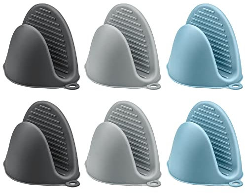 Mini Guanto da Forno Silicone Guanti per Forno Antiscivolo, Anti-Scottatura, Resistenti al calore, 3 colori (6 pezzi)