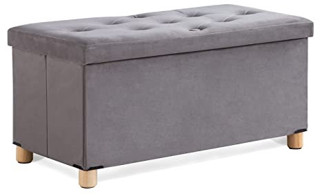 BRIAN & DANY Sitzbank mit Stauraum, Faltbarer Sitztruhe mit Beinen und Deckel, Sitzhocker Samt Aufbewahrungsbox für Wohnzimmer Schlafzimmer Flur, 76 x 38 x 38 cm, Grau