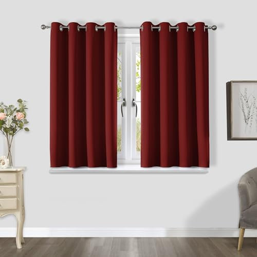CUCRAF Blackout Curtains for Bedroom Red 54 Inch Drop 2 Panels, Thermal for Living Room, Eyelet Black Out as Soundproof Room Dividers W46 x L54