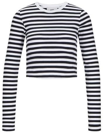 Jack & Jones Jxfeline STR LS Stripe Rib tee JRS Noos, Blanco Brillante/Rayas: Negro, XS