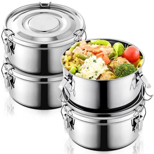 Skybooly 4 Pcs Stainless Steel Bento Box Bulk 22 oz Reusable 304 Stainless Steel Food Storage Containers with Lockable Clips to Leak Proof, Dishwasher Safe