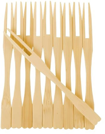 500 Forchettine a 2 Punte in Legno Monouso Biodegradabile, lunghezza 9 cm, Forchettine da Cocktail per Alimenti, Finger Food, Aperitivo, Party (500)