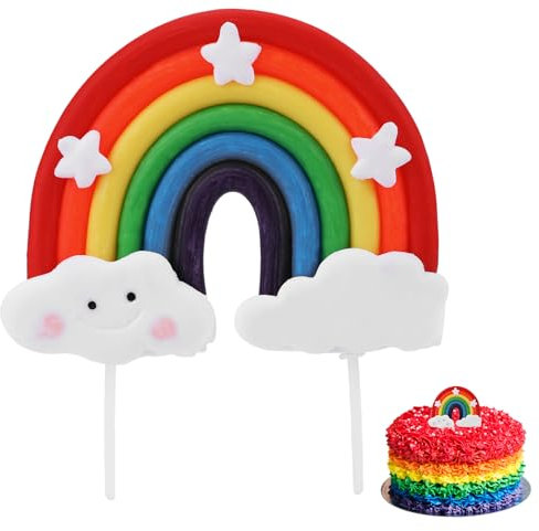 Soft Pottery Cute Rainbow Star Cloud Cake Decorations - Colorful Rainbow Cupcake Topper - Personalized Reusable Happy Birthday Cake Topper - Birthday Party Decorations Supplies