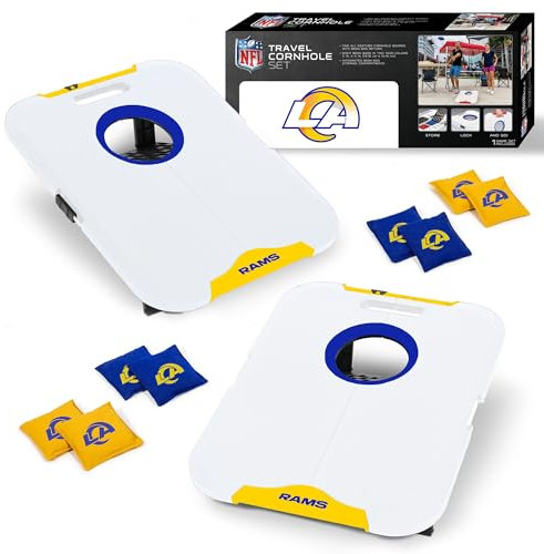 Wild Sports NFL Los Angeles Rams Pro Football Allwetter Cornhole Set – Reise-Sitzsack-Wurfset enthält 8 Sitzsäcke