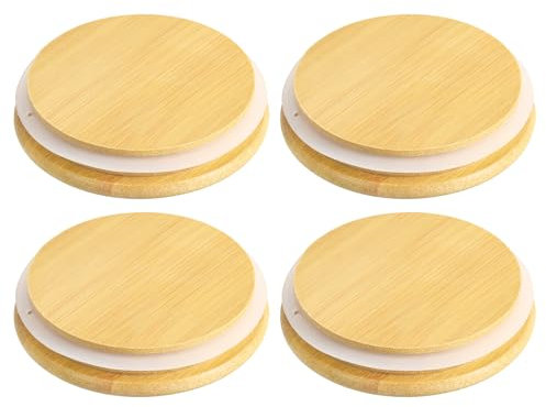 sourcing map 4Pcs 3.66 Inch Bamboo Lids with Silicone Sealing Rings, Wooden Mason Jar Lids for Mason Jars Storage