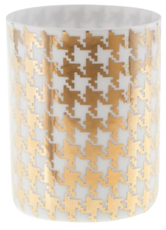 Porta tealight in porcellana Ø 6 cm h 7,8 cm - Motivo bianco e dorato