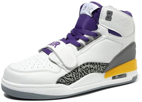Mode herr basketskor klassiska herrskor utomhus gummisulor damskor löparskor student basketskor, Aj312 Lakers lila och guld, 42 EU