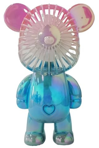 Credelin Cute Bear Fan Portable, Handheld Mini Fan with 3 Speeds, Small Rechargeable Cordless Battery Powered Personal for Travel, Kids, Adults (Pink-blue)