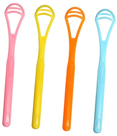 Raschietto per Lingua in Silicone 4 Pezzi, Pulizia Orale | Compatto e Portatile, per Adulti, Strumenti per Igiene Quotidiana, Aiuta a Ridurre L'alito Cattivo