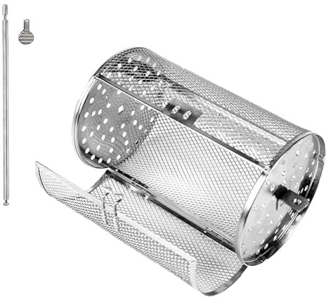 Rotating Grill Basket, Stainless Steel Air Fryer, 5.51x7.09in Round Coffee Roaster, Rotisserie Grills, Portable Cage for Nuts, French Fries, Beans, BBQ, Camping, Baking