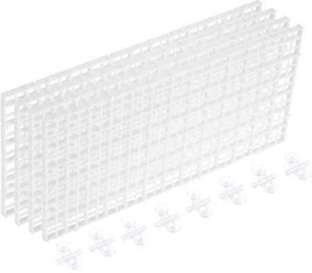 sourcing map 4Pcs Aquarium Fish Tank Divider, 12x6 Inch Plastic Egg Crate Light Diffuser Grid Filter Bottom Partition Separator with Sucker Clips and Suction Cups for Aquarium, White