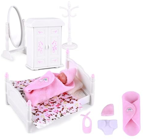 MZRAN 3inch Realistic Miniature Reborns Silicone Baby Dolls With Bibs Hat And Furniture For Children Pretend Play With Furniture