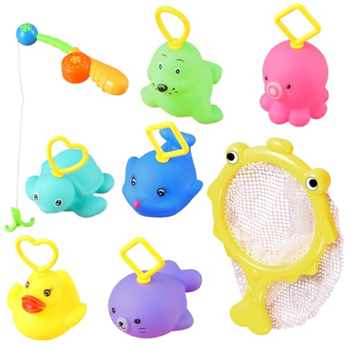 XoeLLe 8 Piezas Juguetes Bañera Bebe, Juguetes para Piscina, Juego Pescar Peces, Ideales para Bañeras, Piscinas, Áreas de Juego de la Sala, Mesas de Agua de Jardín de Infantes, Césped, Patios y Playas