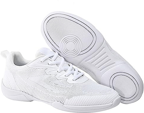 Size 1 Adult & Youth White Cheerleading Cheer Shoes Sport Training Tennis Sneakers Competitive Cheerleading Shoes Breathable Mesh Comfortable Soft Soles Sport Dance Shoe White