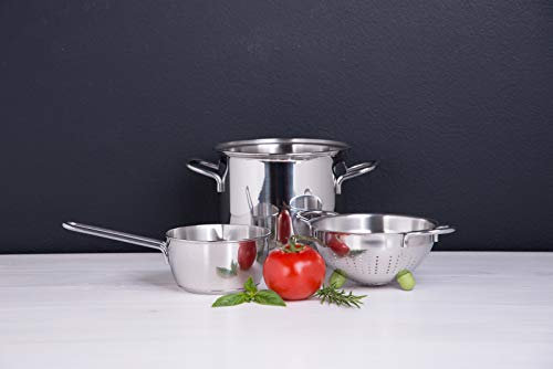Barazzoni I Piccinini Set da Cucina, Pentola ø16cm, Casseruola Conica manico lungo ø12cm, Colapasta ø14cm con piedini di colore Verde, Acciaio inox 18/10, Made in Italy