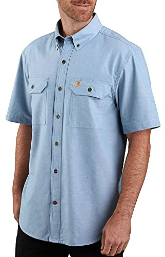 Carhartt Camicia da Uomo a Maniche Corte in Chambray, vestibilità Ampia, Peso Medio, con Bottoni, Blu Chambray, M